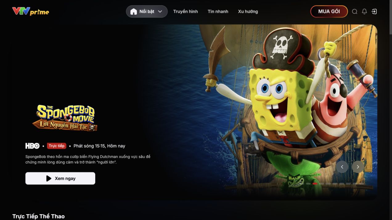 Giao diện website OTT VTVprime thực tế